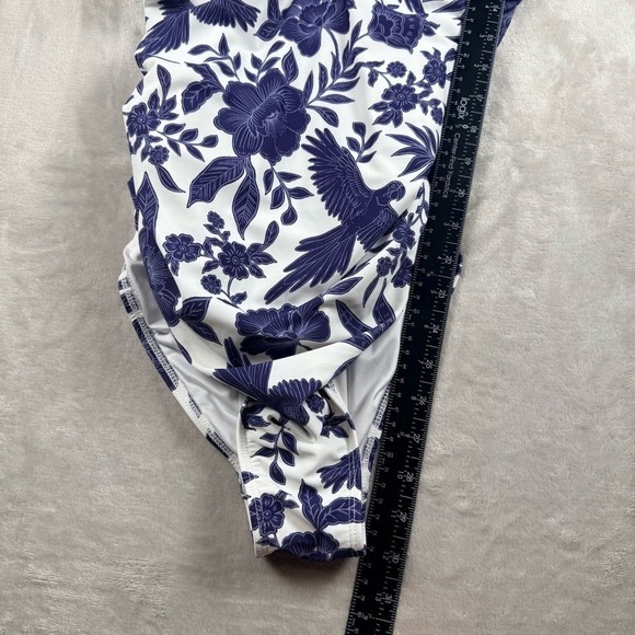 Cupshe Blue White Floral One Piece Swimsuit Small Ruffle V Neck Lace Up Back - Picture 6 of 9